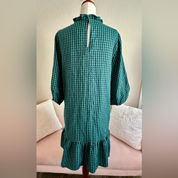 Donna Morgan Green Black Gingham Quarter Sleeve Flounce Hem Swiftie Dress Size 6 - Picture 5 of 12